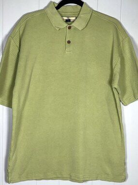 Tommy Bahama Green Silk Cotton Button Polo Short Sleeve Textured Ribbed Shirt L